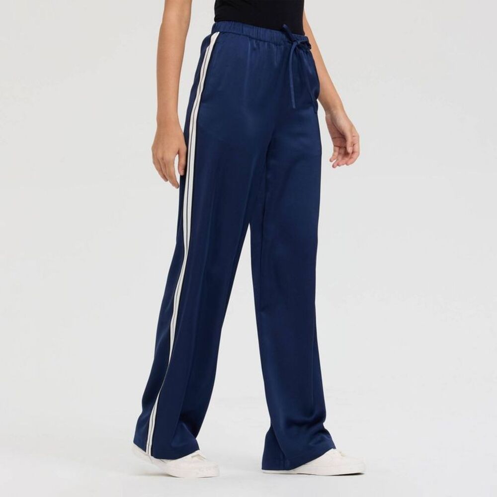 A New Day - Women's High-Rise Wide Leg Satin Track Pull-On Pan Navy Blue - Picture 3 of 4